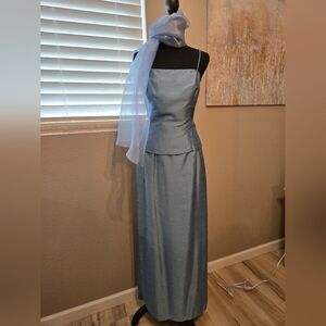 Alex Evenings Blue Satin Skirt Set